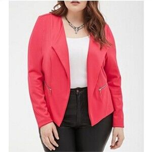 Forever 21 Women's Plus 3X 🆕 Hot Pink Career Drape Zipper Pocket Blazer Jacket
